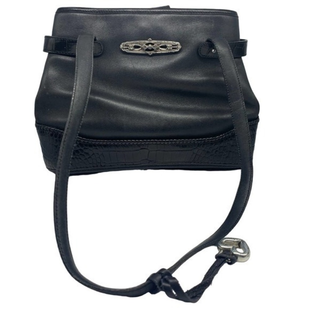 BRIGHTON smooth black and croc embossed leather shoulder bag A202927